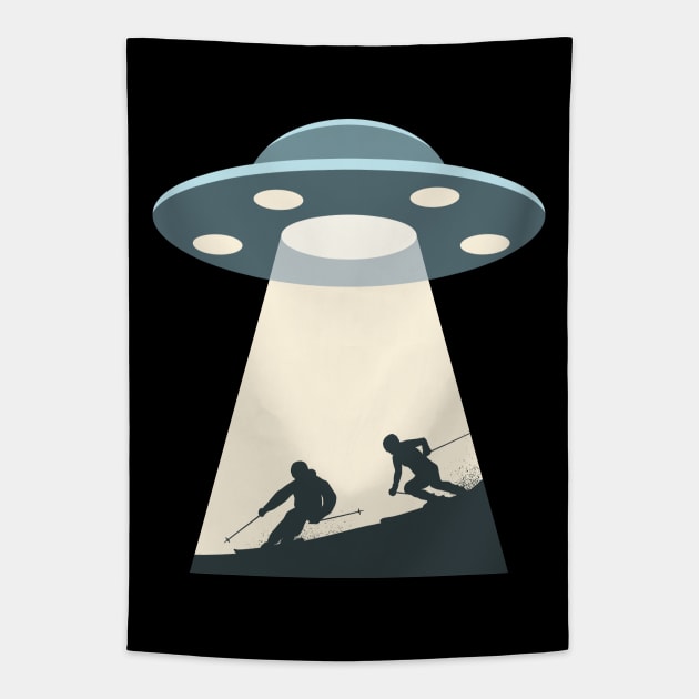 Skiing With UFO Tapestry by sqwear