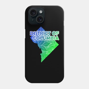 Colorful mandala art map of District of Columbia with text in blue and green Phone Case