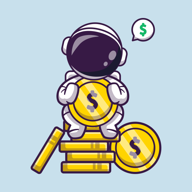 Cute Astronaut Sitting On Gold Coin Cartoon by Catalyst Labs