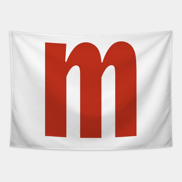 Letter m in Red Text Minimal Typography Tapestry by ellenhenryart