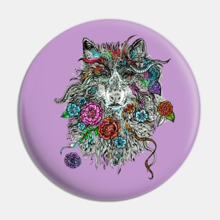 Floral Wolf. Pin