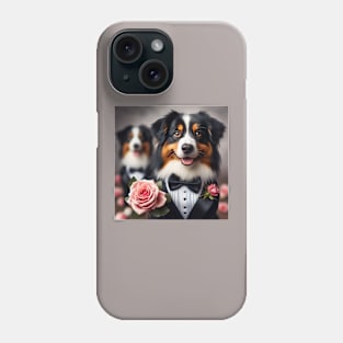 Two Australian shepherd dogs in tuxedos with roses Phone Case