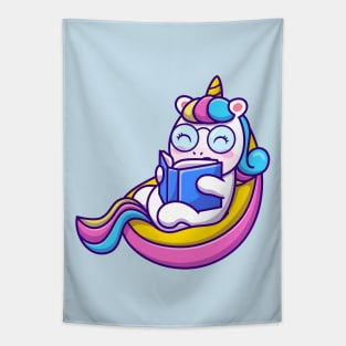 Cute Unicorn Reading Book Tapestry