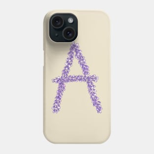 Lavender Letter A Hand Drawn in Watercolor and Ink Phone Case