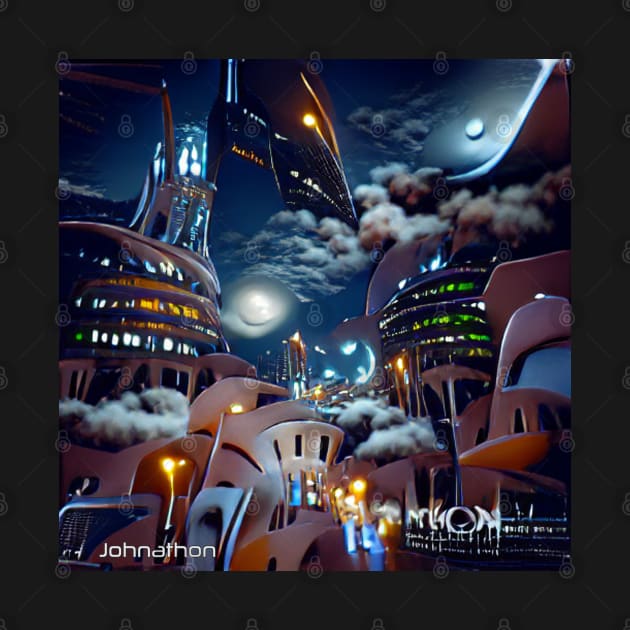 FUTURISTIC CITY IN THE CLOUDS ORIGINAL DIGITAL GENERATED ART by JOHNATHON