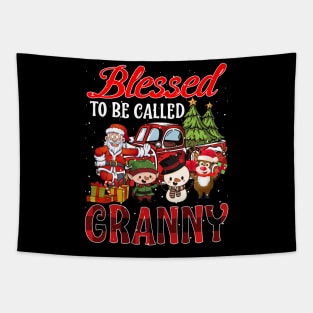 Blessed To Be Called Granny Christmas Buffalo Plaid Truck Tapestry