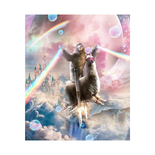 Rainbow Laser Sloth On Llama Unicorn In Space by Random Galaxy