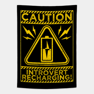 Caution Introvert Recharging Funny Humor Sayings Quotes Tapestry