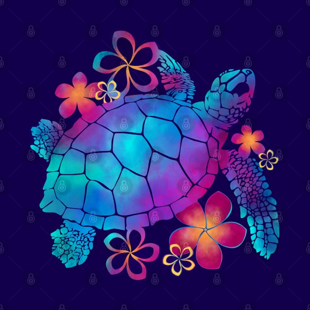 Sea Turtle with Flowers (purple) by KRDesigns