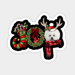 Christmas Joy Dwarf Stocking Reindeer Bichon Frise Magnet