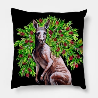 Kangaroo with Bottlebrush - Native Australian Christmas Pillow