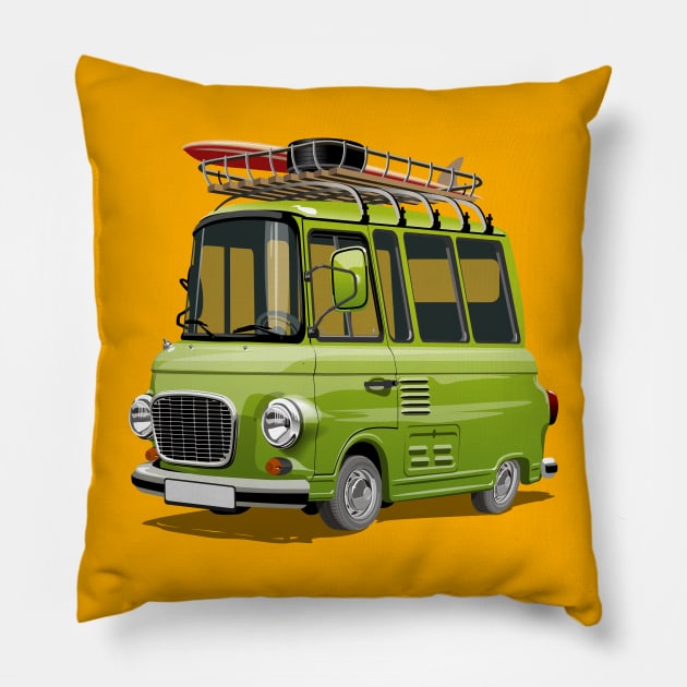 Cartoon Camper Van Pillow by Mechanik