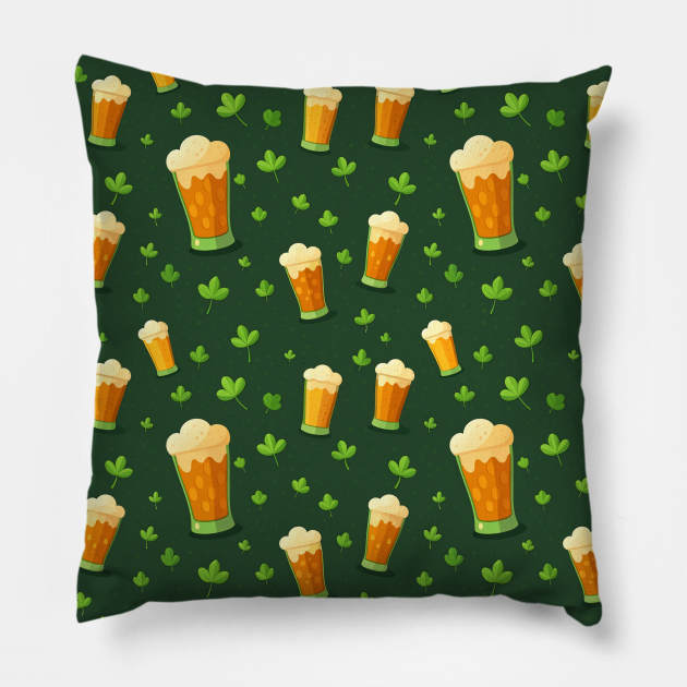 Cheers to St. Paddy's Day: Beer and Shamrock Pattern Pillow by Frim-Design