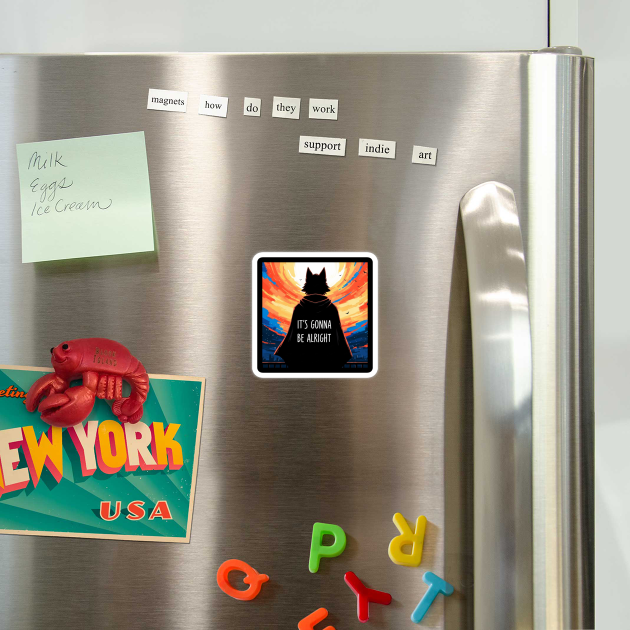 Furry Superhero Tee - It's Gonna Be Alright Anxiety . it's gonna be alright, superhero cape, funny anxiety, comfort gift, wolf hero, sarcastic optimism, sunset silhouette, furry art, meme shirt, delightfully weird, mental health humor by OUTFITPAW