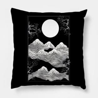 Japanese landscape black and white Pillow