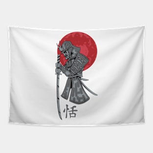 Moonlight Samurai: Forged Warrior Under Silver Sky (Katana & Armor) Tapestry