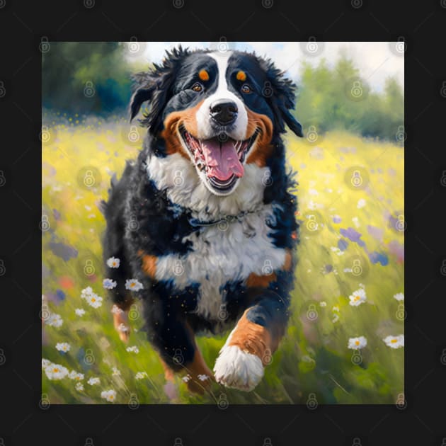 Wildflowers and Bernese Mountain Dog Impressionist Art Print by TheArtfulAllie