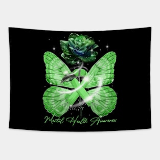 Mental Health Awareness Rose Butterfly Green Ribbon Tapestry