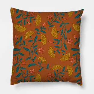 Summer Florals Marigold Pattern - Rust and Yellow Pillow