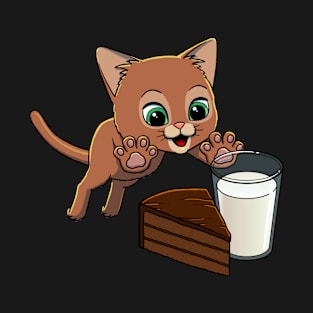 Abyssinian Cat excited to have Chocolate Cake with Milk T-Shirt