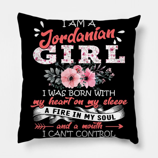 Jordanian Girl I Was Born With My Heart on My Sleeve Floral Jordan Flowers Graphic Pillow by Kens Shop