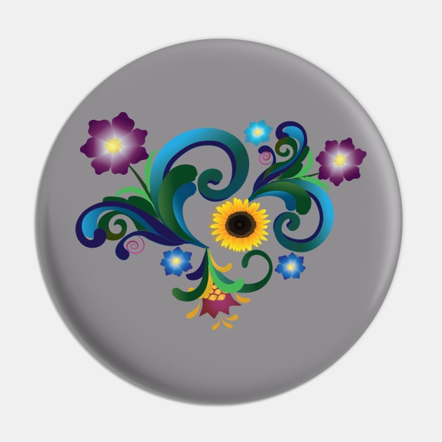 Folk-Art Flowers and Fanfare Pin by Deborah Goschy