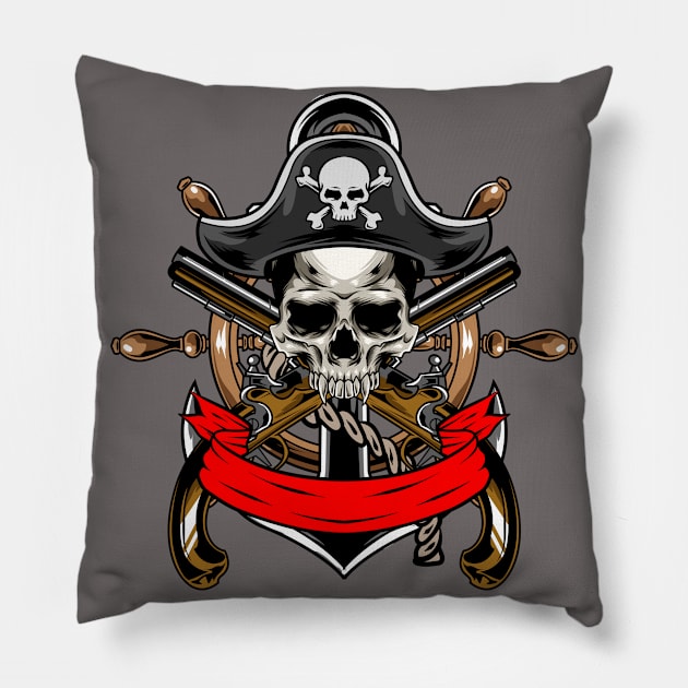 Skull Pirates Guns x Steering Wheel Anchor Pillow by Harrisaputra