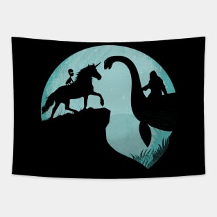 Bigfoot Riding Loch Ness Monster Unicorn Alien Tapestry