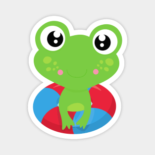 Cute Frog, Little Frog, Green Frog, Swim Ring Magnet