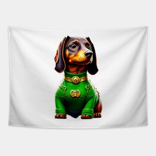 The Scale Master: Dachshund in a Green Scaled Suit Tee Tapestry