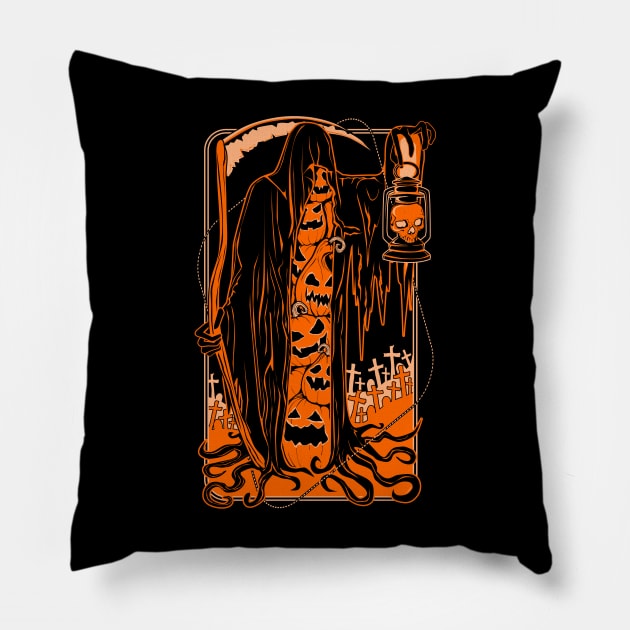 The Pumpkin Reaper Pillow by Von Kowen