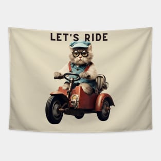 Let's Ride Retro Cat Design | Vintage Cat Lover T-Shirt Tapestry