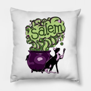 Salem MA Cat and Cauldron Pillow