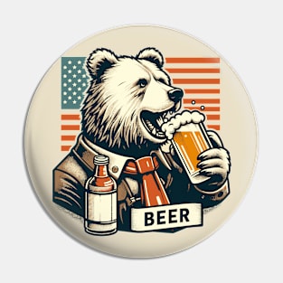 Vintage American bear drinking beer Pin