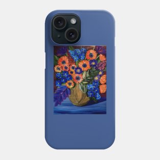 Bright and colorful abstract flowers in a bronze and purple vase Phone Case