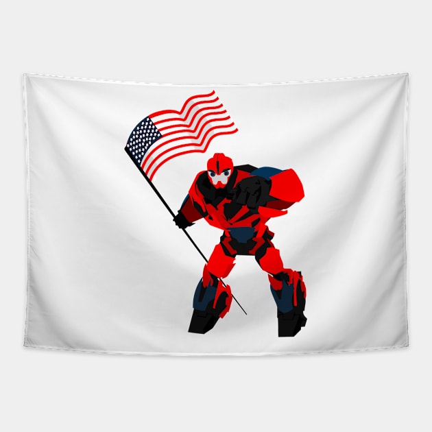 American Flag Funny Robotic Boys Tapestry by macshoptee