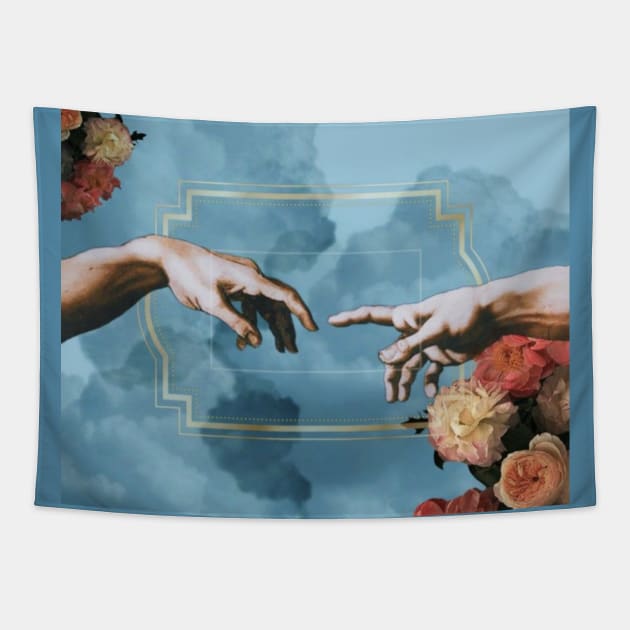 Aesthetics, The Creation of Adam, "The Touch", light academia, dark academia, blue, flowers Tapestry by AGRHouse