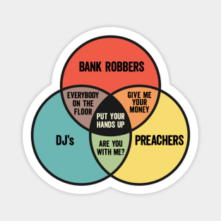 Funny Venn Diagram: Preachers, DJ's, and Bank Robbers Magnet