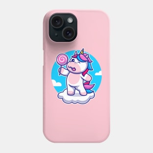 Cute Unicorn Holding Candy On Cloud Cartoon Phone Case