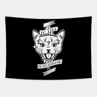 To Live Is To Create - Feline B&W Tapestry