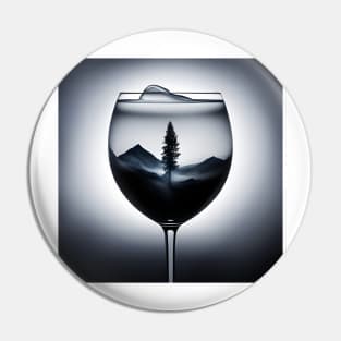 Misty Reverie Monochrome Wine Glass Double Exposure Pin