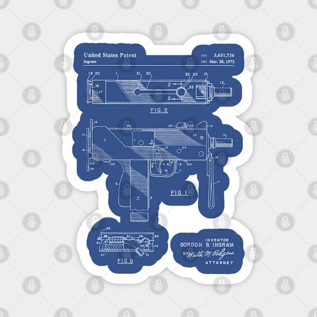 Mac 10 Uzi Patent - Gun Lover Gunsmith Workshop Art - Blueprint Magnet by patentpress