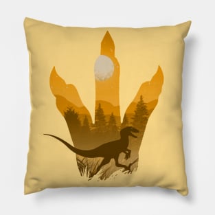 Utahraptor Gold Silhouette Mountain Design Pillow