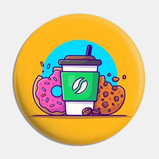 Coffee Cup, Cookies And Doughnut Cartoon Vector Icon Illustration Pin