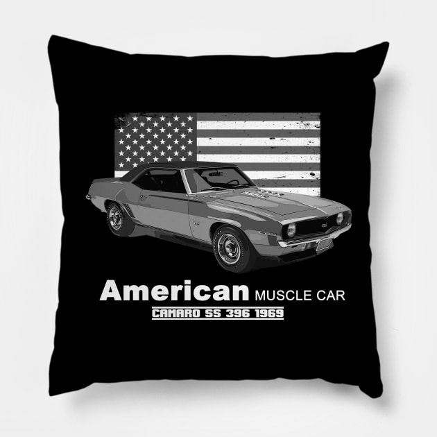 Camaro SS 396 American Muscle Car 60s 70s Old is Gold Pillow by Jose Luiz Filho