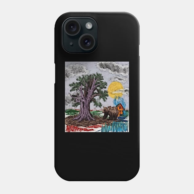 watercolor bear weird tree with house Phone Case by Catbrat