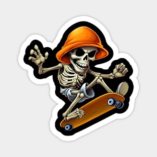 Skeleton Skater on Skateboard Halloween Pumpkin Magnet