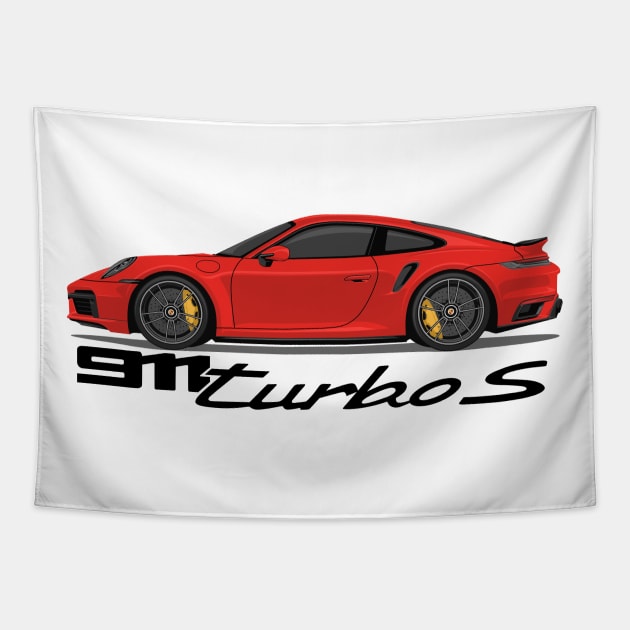 supercar 911 turbo s 992 red Tapestry by creative.z