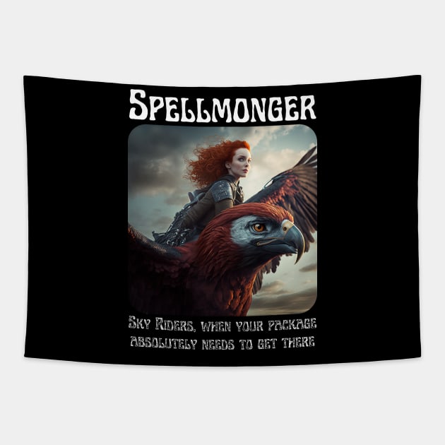 Spellmonger - Skyrider Delivery Service Tapestry by AI-datamancer