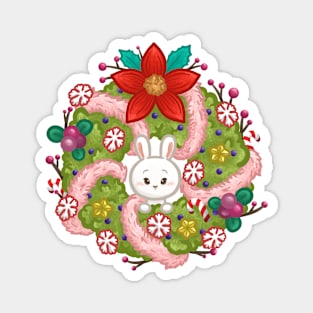 Bunny Christmas Wreath Magnet